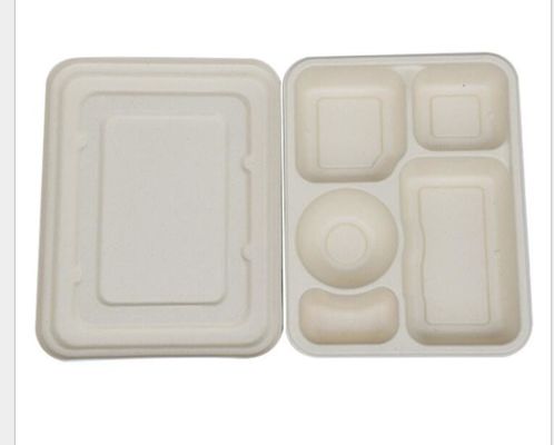 صندوق غداء يمكن التخلص منه 5 شبكات مع غطاء ، صندوق غداء من قش القمح قابل للتحلل